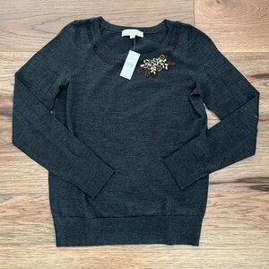 NWT LOFT Charcoal Sweater with Gold Embellishment